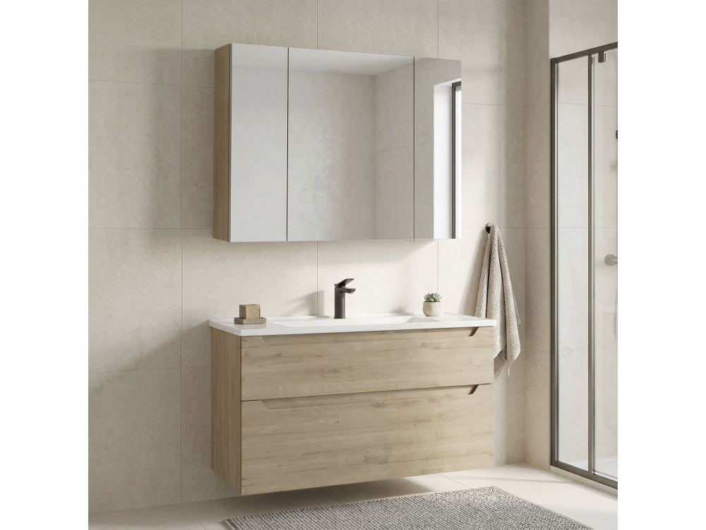 Wastafelmeubel met spiegel (2-delig) "Messina 100 v2" - 100 x 45 x 55 cm - Eiken