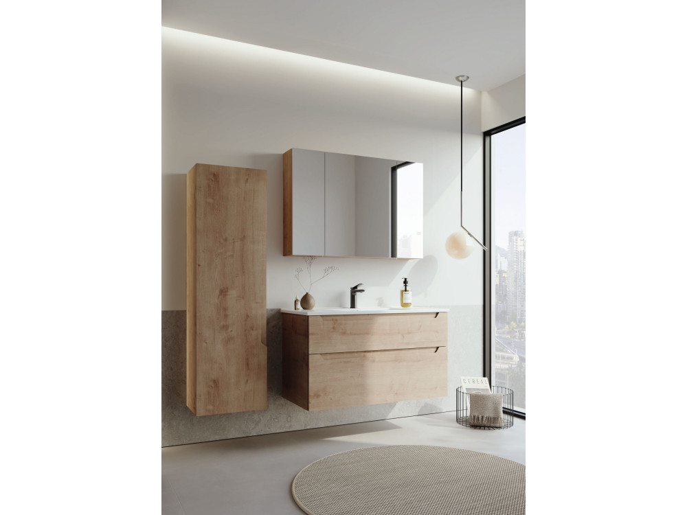 Wastafelmeubel met spiegel (2-delig) "Messina 100 v2" - 100 x 45 x 55 cm - Eiken