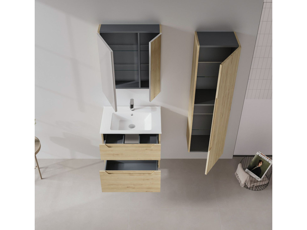 Wastafelmeubel "Messina 65 v2" - 65 x 45 x 55 cm - Eiken