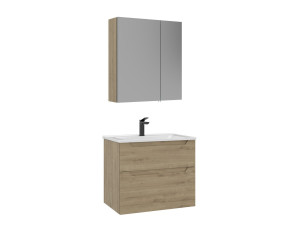Wastafelmeubel met spiegel (2-delig) "Messina 65 v2" - 65 x 45 x 55 cm - Eiken