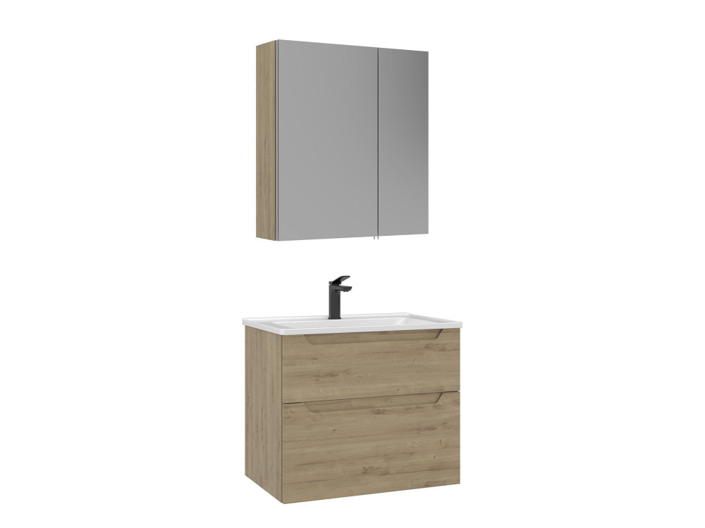 Wastafelmeubel met spiegel (2-delig) "Messina 65 v2" - 65 x 45 x 55 cm - Eiken