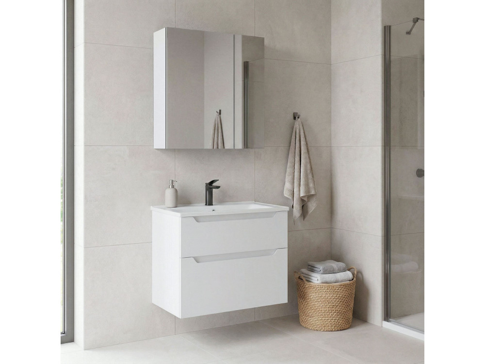 Wastafelmeubel met spiegel (2-delig) "Messina 65 v2" - 65 x 45 x 55 cm - Matwit