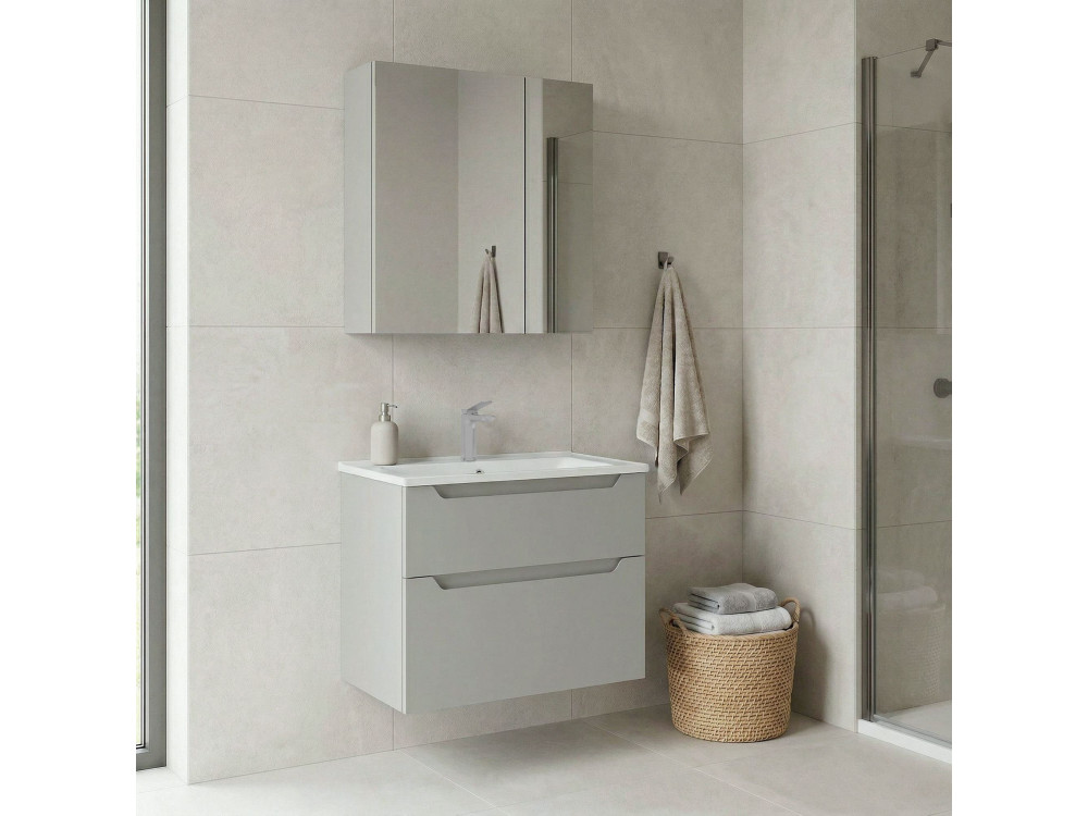 Wastafelmeubel met spiegel (2-delig) "Messina 65 v2" - 65 x 45 x 55 cm - Matte Cashmere