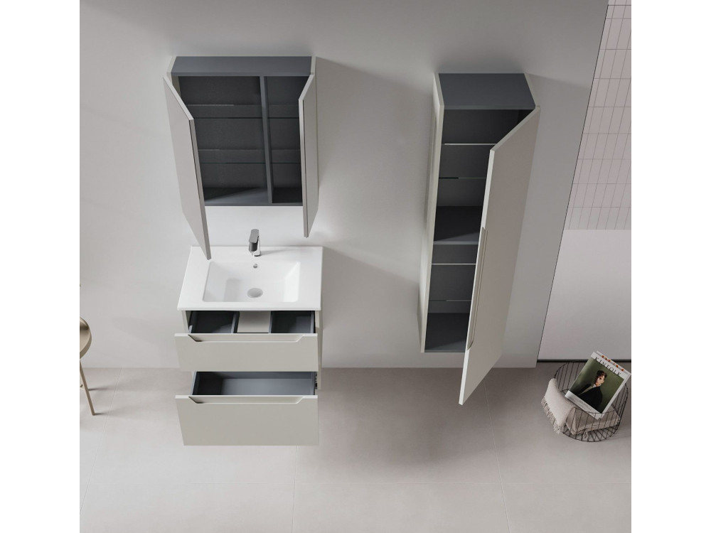 Wastafelmeubel met spiegel (2-delig) "Messina 65 v2" - 65 x 45 x 55 cm - Matte Cashmere