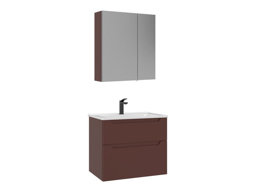 Wastafelmeubel met spiegel (2-delig) "Messina 65 v2" - 65 x 45 x 55 cm - Matte Red