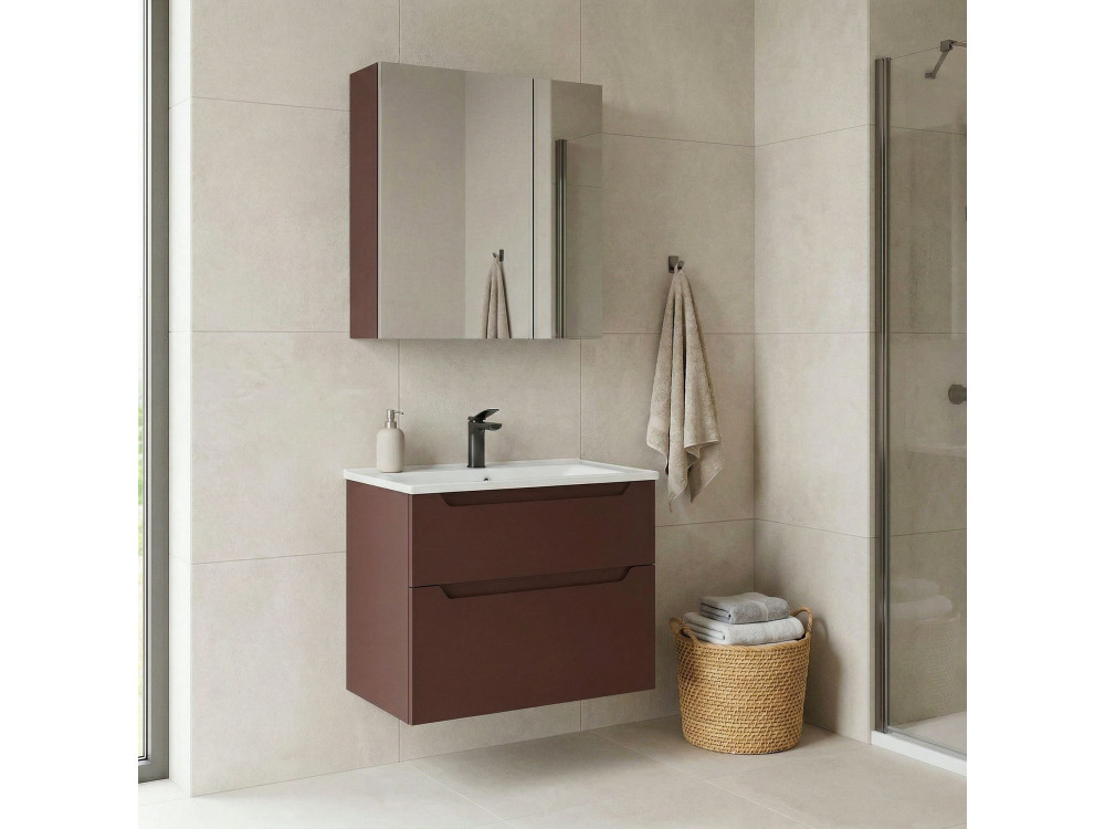 Wastafelmeubel met spiegel (2-delig) "Messina 65 v2" - 65 x 45 x 55 cm - Matte Red