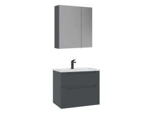 Wastafelmeubel met spiegel (2-delig) "Messina 65 v2" - 65 x 45 x 55 cm - Mat antraciet