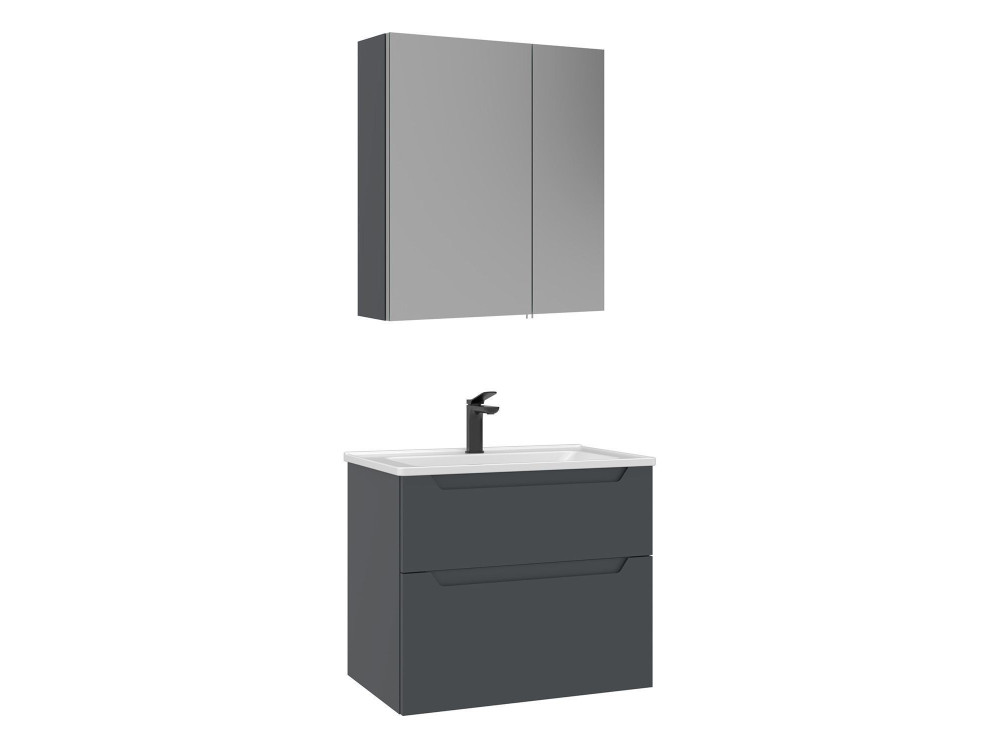 Wastafelmeubel met spiegel (2-delig) "Messina 65 v2" - 65 x 45 x 55 cm - Mat antraciet