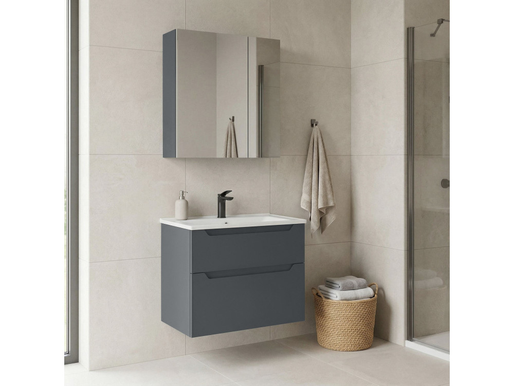 Wastafelmeubel met spiegel (2-delig) "Messina 65 v2" - 65 x 45 x 55 cm - Mat antraciet