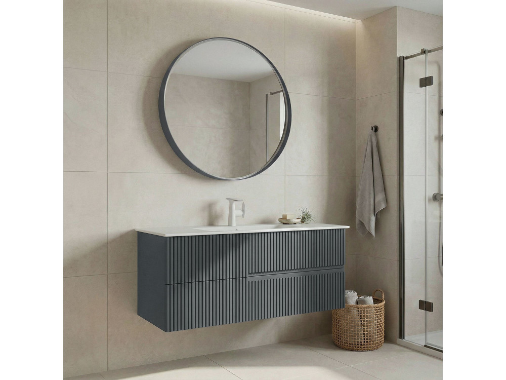 Wastafelmeubel met spiegel (2-delig) "Moonlight 120 v2" - 121 x 51 x 51 cm - Mat antraciet