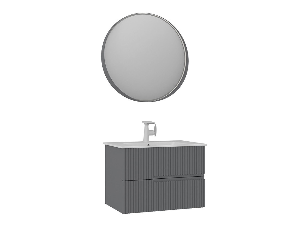 Wastafelmeubel met spiegel (2-delig) "Moonlight 70 v2" - 71 x 51 x 51 cm - Matgrijs