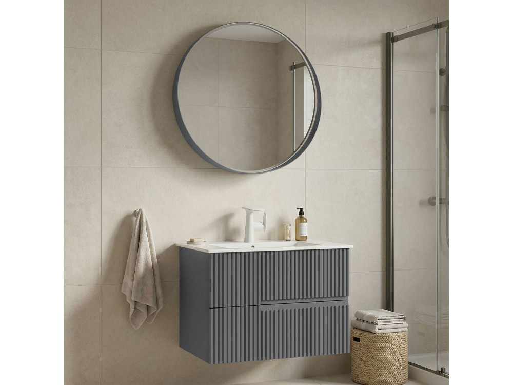 Wastafelmeubel met spiegel (2-delig) "Moonlight 70 v2" - 71 x 51 x 51 cm - Matgrijs