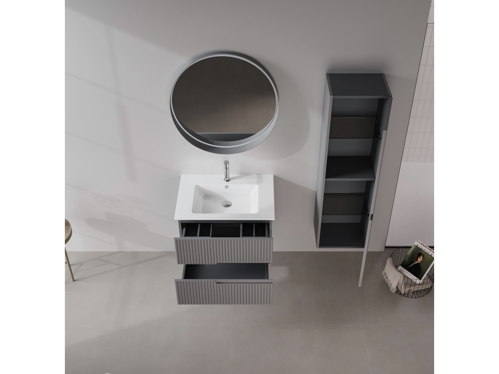 Wastafelmeubel met spiegel (2-delig) "Moonlight 70 v2" - 71 x 51 x 51 cm - Matgrijs