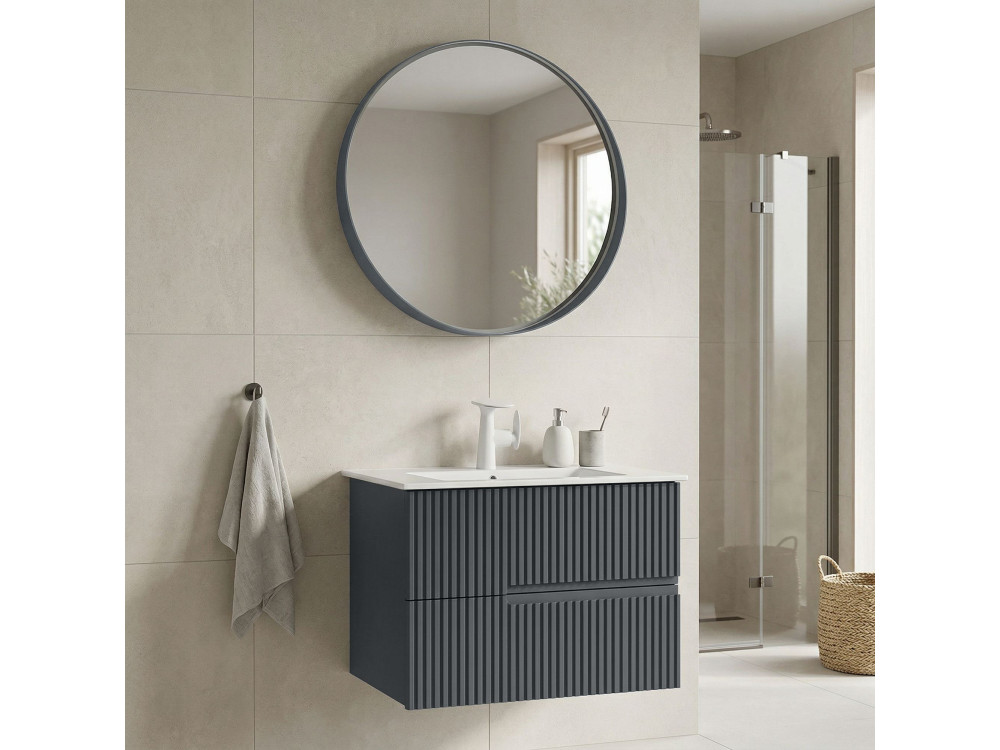 Wastafelmeubel met spiegel (2-delig) "Moonlight 70 v2" - 71 x 51 x 51 cm - Mat antraciet