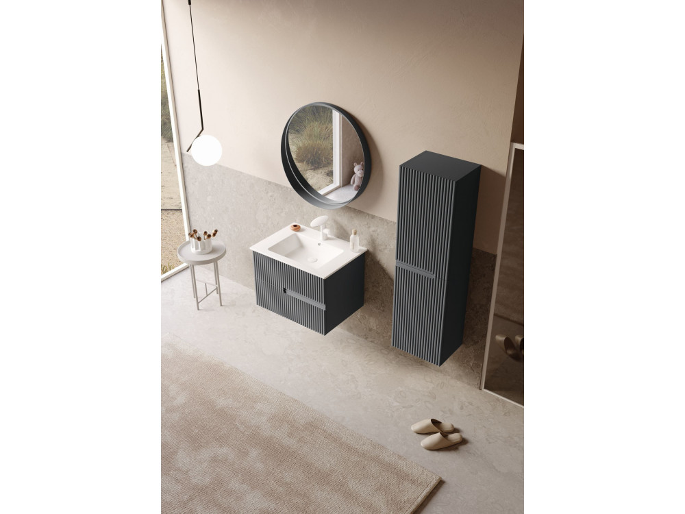 Wastafelmeubel met spiegel (2-delig) "Moonlight 70 v2" - 71 x 51 x 51 cm - Mat antraciet