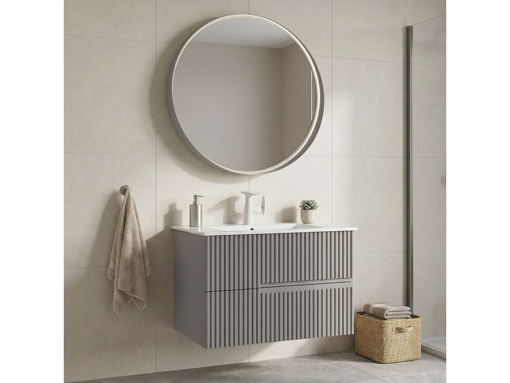 Wastafelmeubel met spiegel (2-delig) "Moonlight 70 v2" - 71 x 51 x 51 cm - Matte Mink