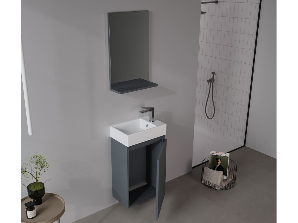 Wastafelmeubel met spiegel (2-delig) "Conza 45" - 45 x 26 x 75 cm - mat antraciet