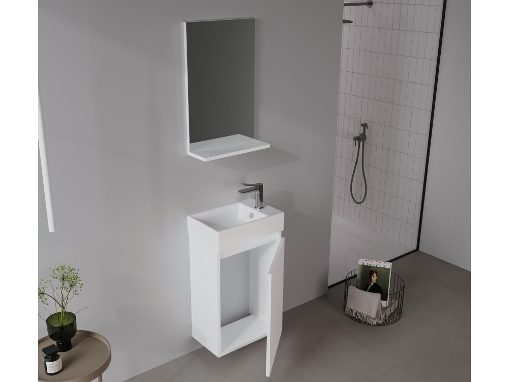 Wastafelmeubel met spiegel (2-delig) "Conza 45" - 45 x 26 x 75 cm - Wit