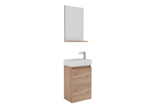 Wastafelmeubel met spiegel (2-delig) "Conza 45" - 45 x 26 x 75 cm - Eiken