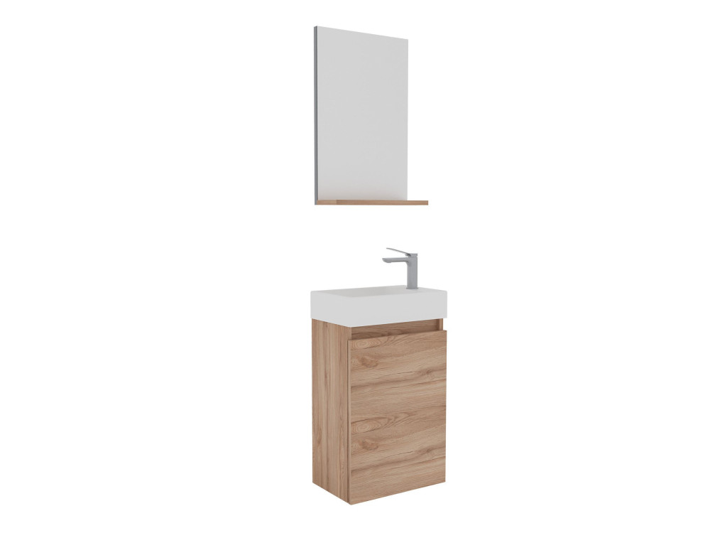 Wastafelmeubel met spiegel (2-delig) "Conza 45" - 45 x 26 x 75 cm - Eiken