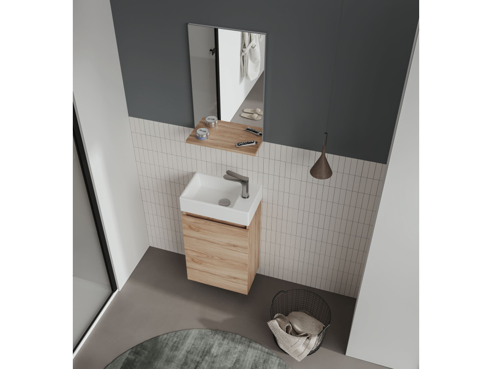 Wastafelmeubel met spiegel (2-delig) "Conza 45" - 45 x 26 x 75 cm - Eiken