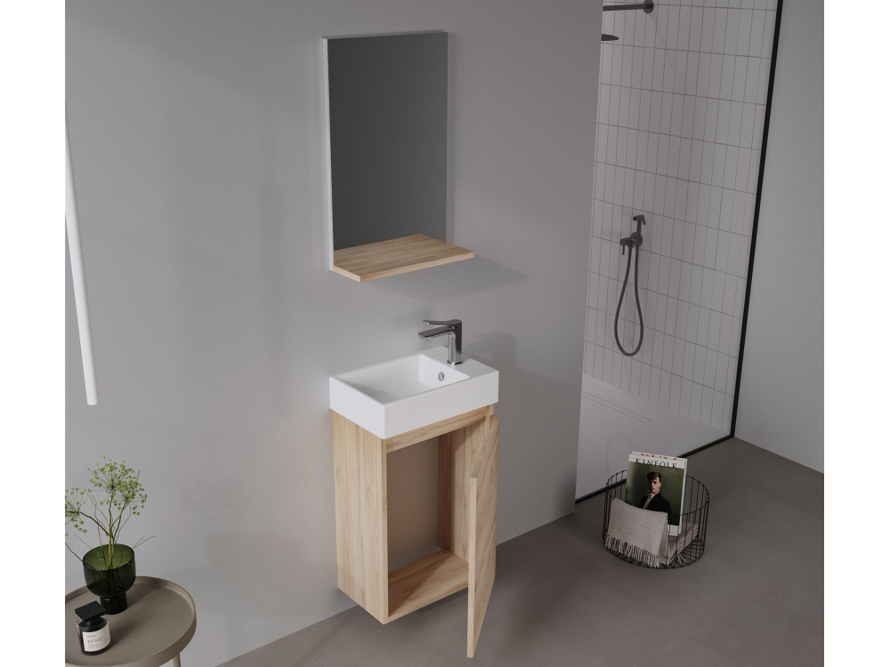 Wastafelmeubel met spiegel (2-delig) "Conza 45" - 45 x 26 x 75 cm - Eiken