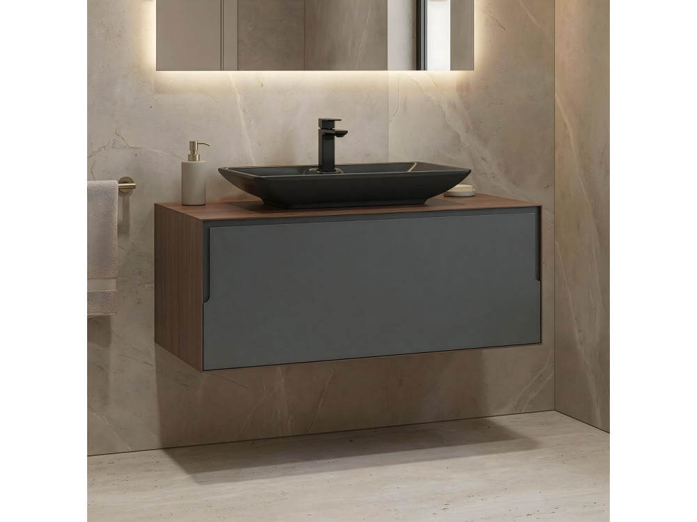 Wastafelmeubel "Craft 100" - 100 x 50 x 40 cm - Walnoot / Antraciet