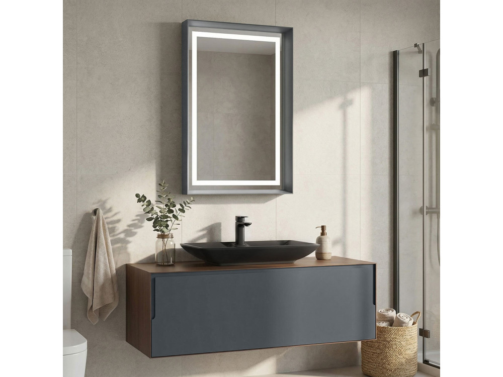 Wastafelmeubel met spiegel (2-delig) "Craft 120" - 120 x 50 x 40 cm - Walnoot / Antraciet