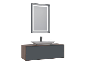 Wastafelmeubel met spiegel (2-delig) "Craft 120" - 120 x 50 x 40 cm - Walnoot / Antraciet / Wit