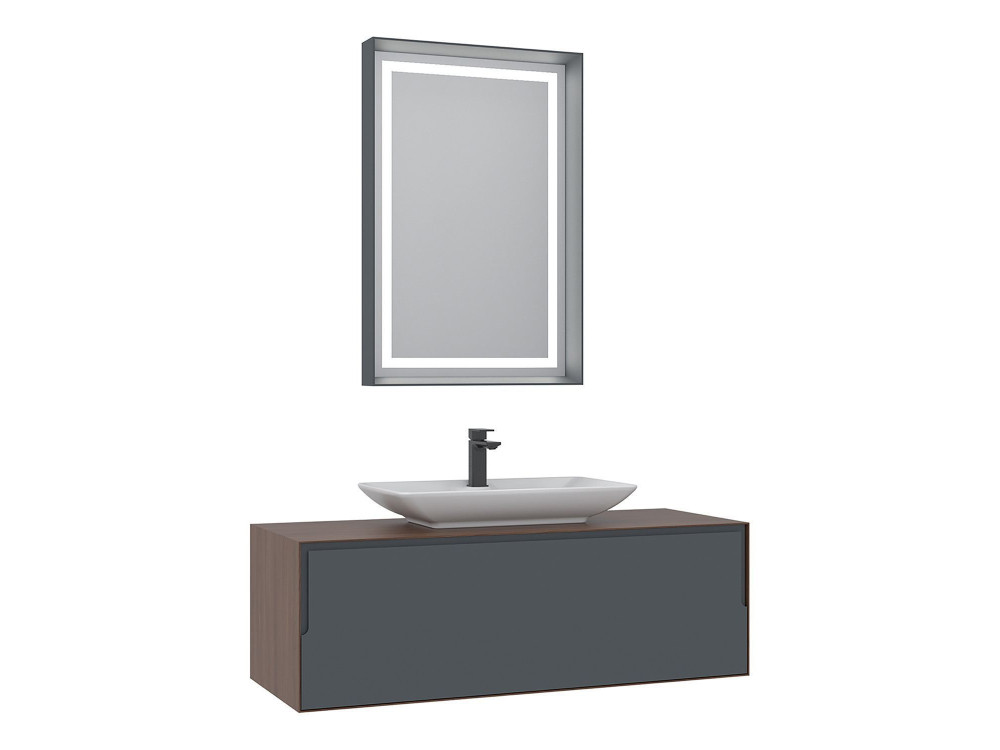Wastafelmeubel met spiegel (2-delig) "Craft 120" - 120 x 50 x 40 cm - Walnoot / Antraciet / Wit