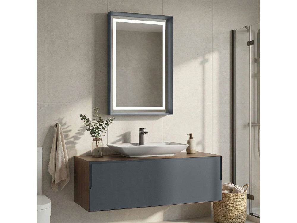 Wastafelmeubel met spiegel (2-delig) "Craft 120" - 120 x 50 x 40 cm - Walnoot / Antraciet / Wit