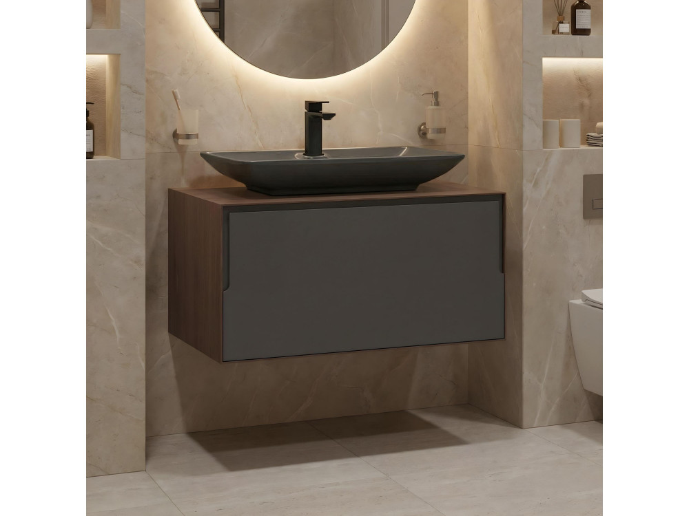 Wastafelmeubel "Craft 80" - 80 x 50 x 40 cm - Walnoot / Antraciet