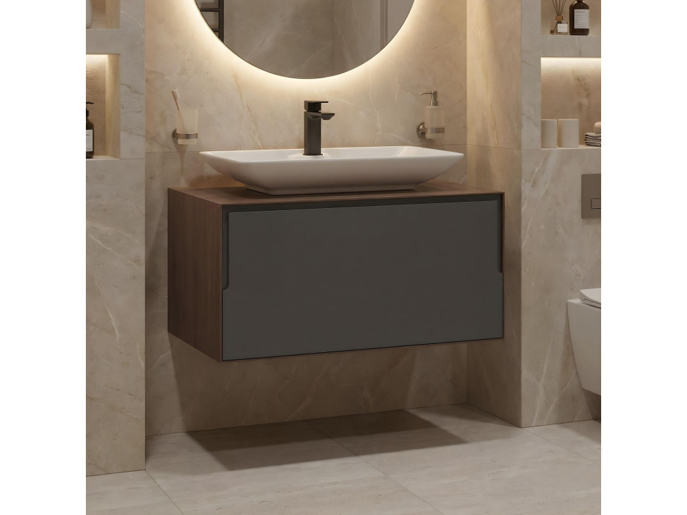 Wastafelmeubel "Craft 80" - 80 x 50 x 40 cm - Walnoot / Antraciet