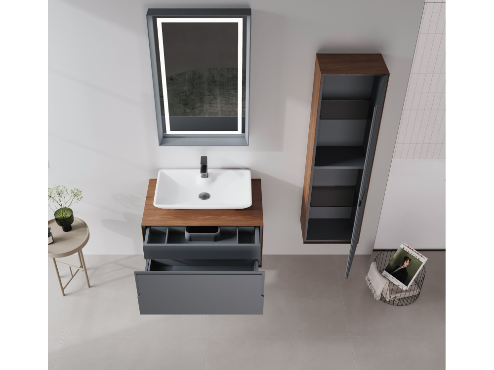 Wastafelmeubel "Craft 80" - 80 x 50 x 40 cm - Walnoot / Antraciet