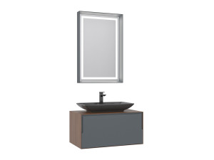 Wastafelmeubel met spiegel (2-delig) "Craft 80" - 60 x 50 x 40 cm - Walnoot / Antraciet