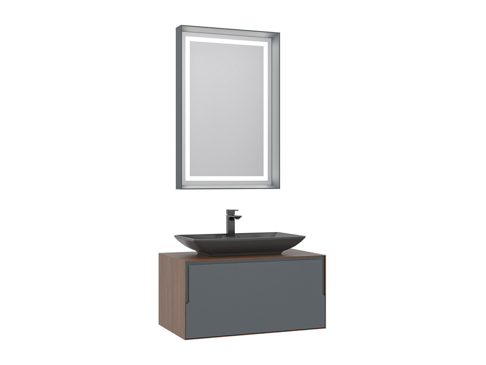 Wastafelmeubel met spiegel (2-delig) "Craft 80" - 60 x 50 x 40 cm - Walnoot / Antraciet