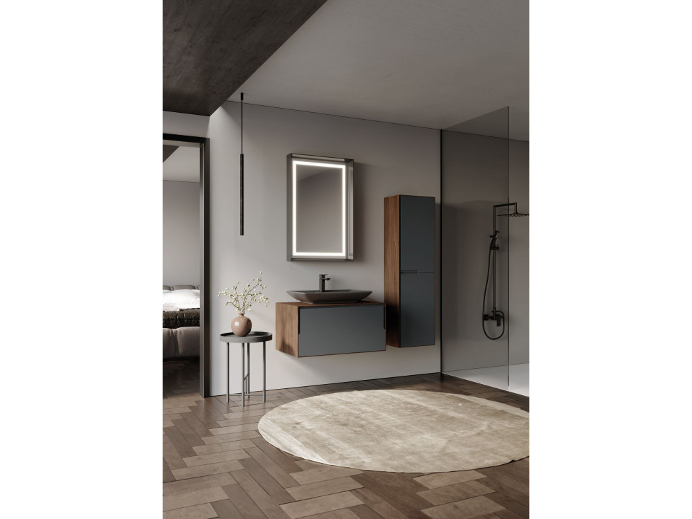 Wastafelmeubel met spiegel (2-delig) "Craft 80" - 60 x 50 x 40 cm - Walnoot / Antraciet