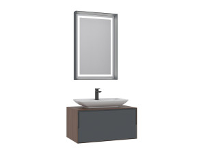 Wastafelmeubel met spiegel (2-delig) "Craft 80" - 60 x 50 x 40 cm - Walnoot / Antraciet / Wit