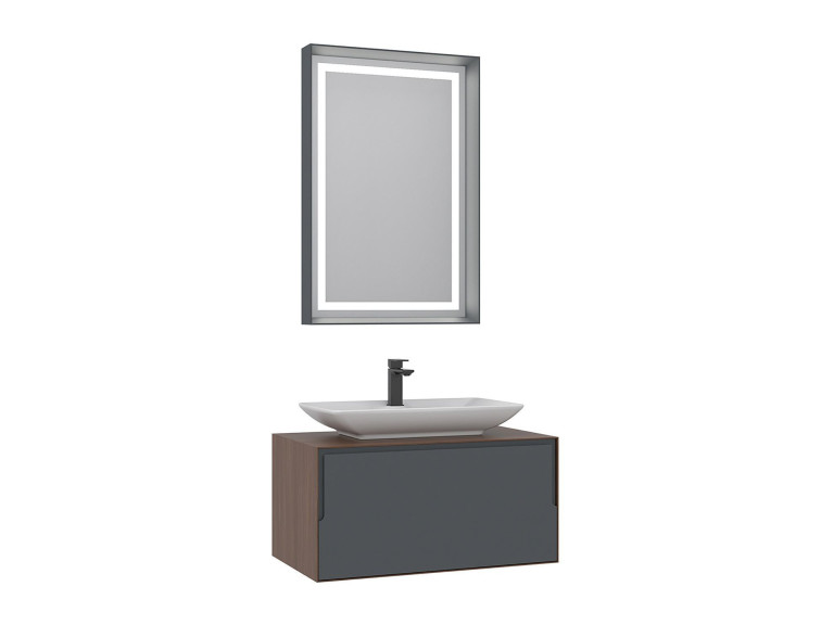 Wastafelmeubel met spiegel (2-delig) "Craft 80" - 60 x 50 x 40 cm - Walnoot / Antraciet / Wit