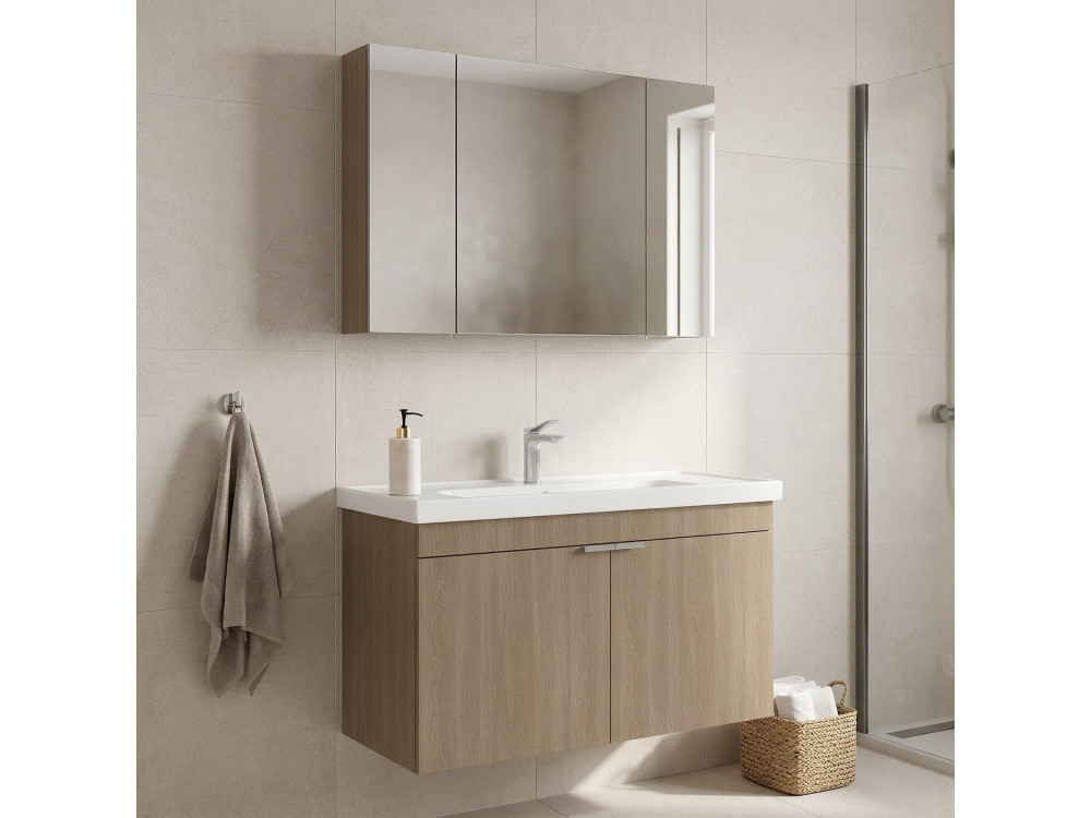 Wastafelmeubel met spiegel (2-delig) "Desna 100" - 100 x 45 x 58 cm - Eiken