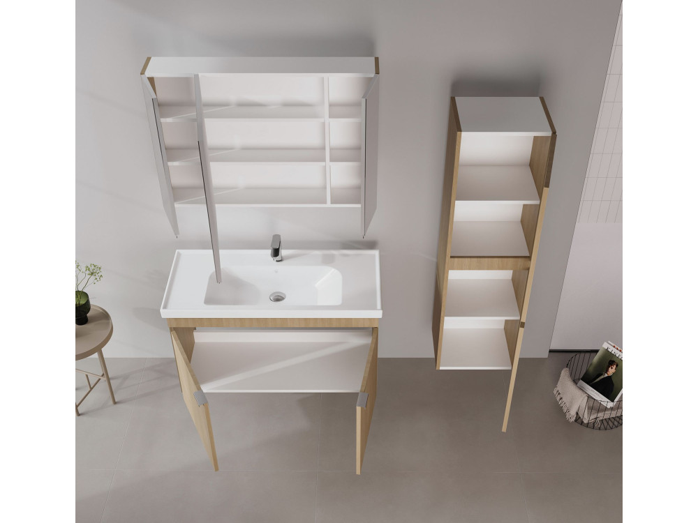 Wastafelmeubel met spiegel (2-delig) "Desna 100" - 100 x 45 x 58 cm - Eiken
