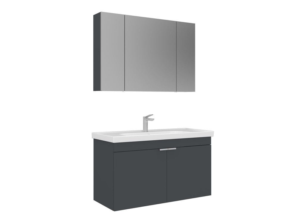 Wastafelmeubel met spiegel (2-delig) "Desna 100" - 100 x 45 x 58 cm - Mat antraciet