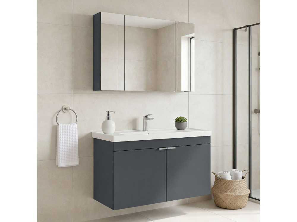 Wastafelmeubel met spiegel (2-delig) "Desna 100" - 100 x 45 x 58 cm - Mat antraciet
