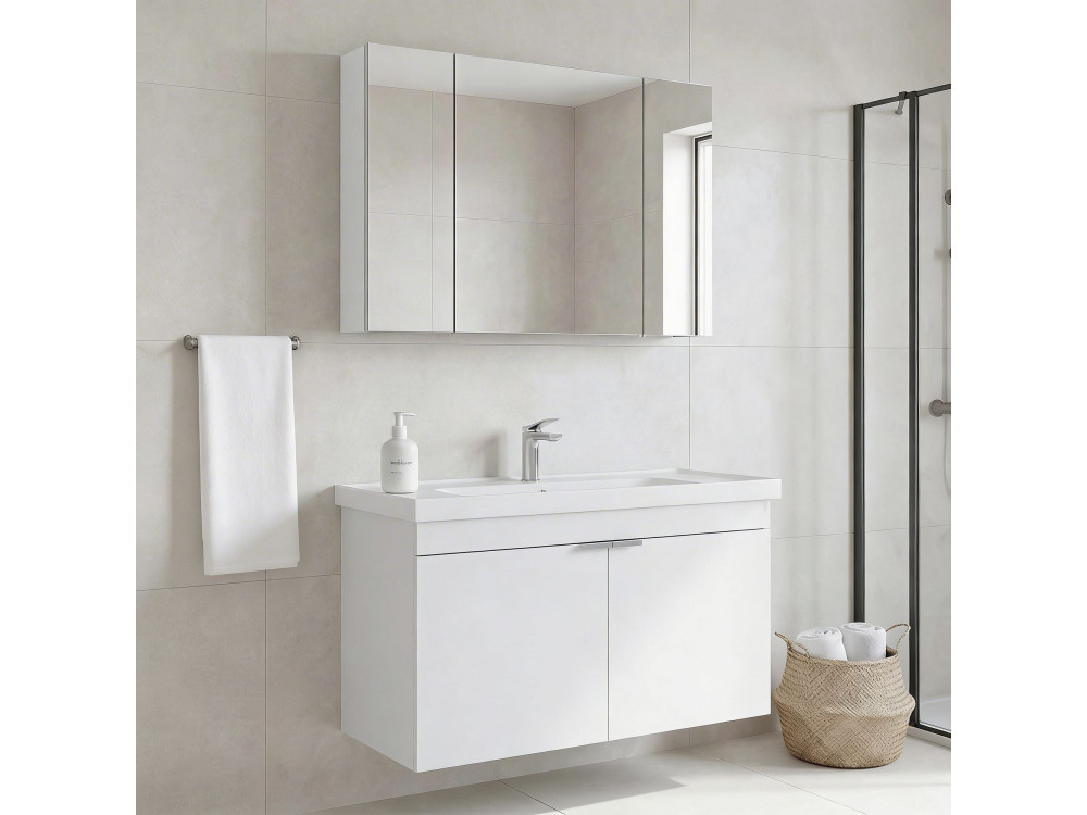Wastafelmeubel met spiegel (2-delig) "Desna 100" - 100 x 45 x 58 cm - Matwit
