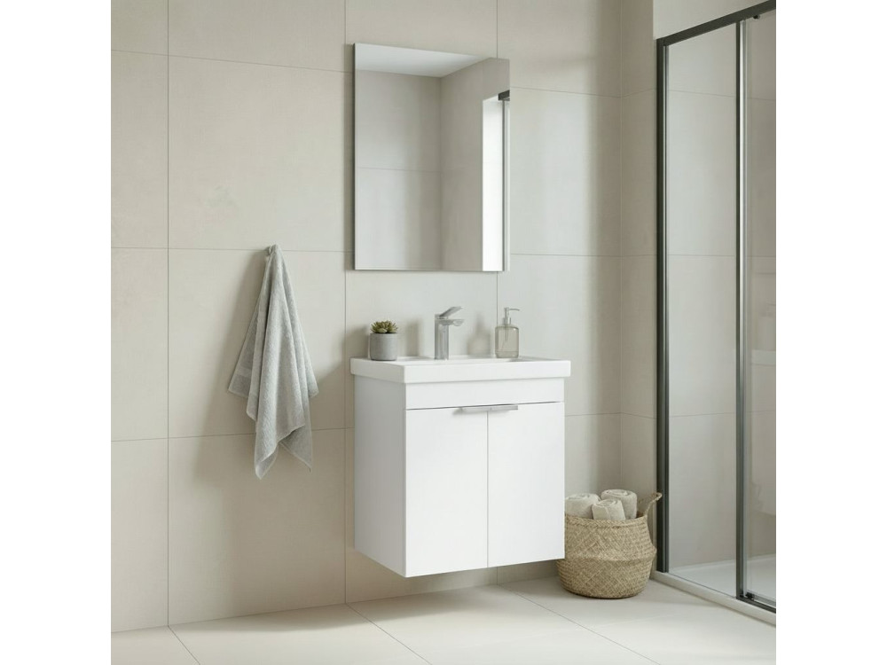 Wastafelmeubel met spiegel (2-delig) "Desna 50" - 50 x 38 x 58 cm - Matwit