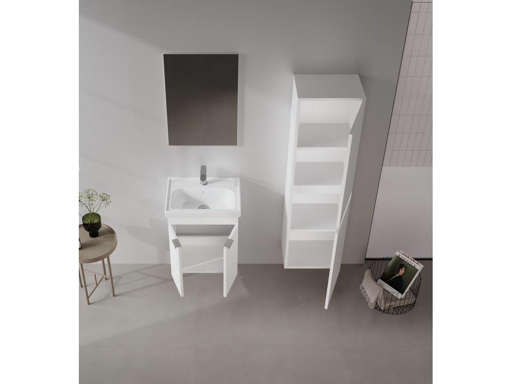 Wastafelmeubel met spiegel (2-delig) "Desna 50" - 50 x 38 x 58 cm - Matwit