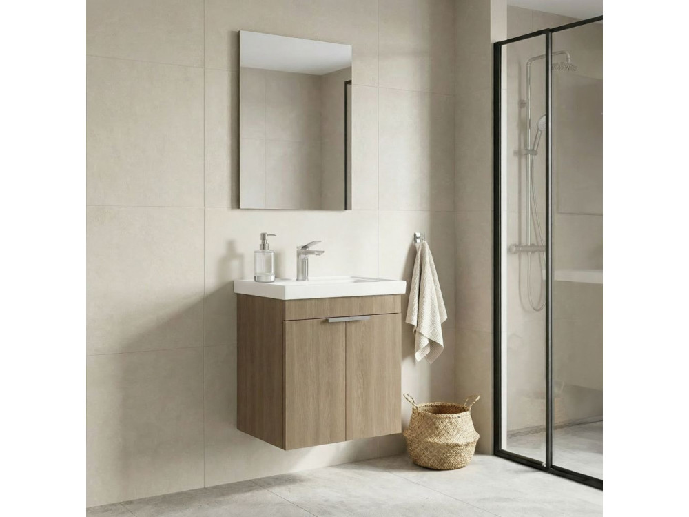 Wastafelmeubel met spiegel (2-delig) "Desna 50" - 50 x 38 x 58 cm - eiken