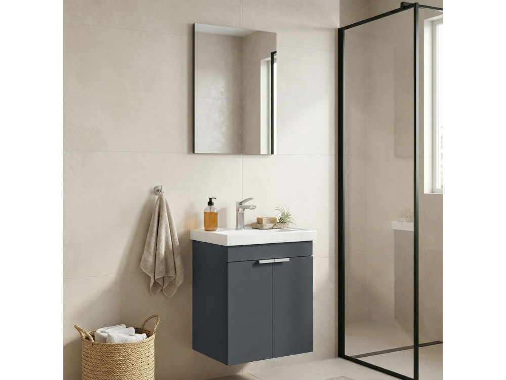 Wastafelmeubel met spiegel (2-delig) "Desna 50" - 50 x 38 x 58 cm - Mat antraciet