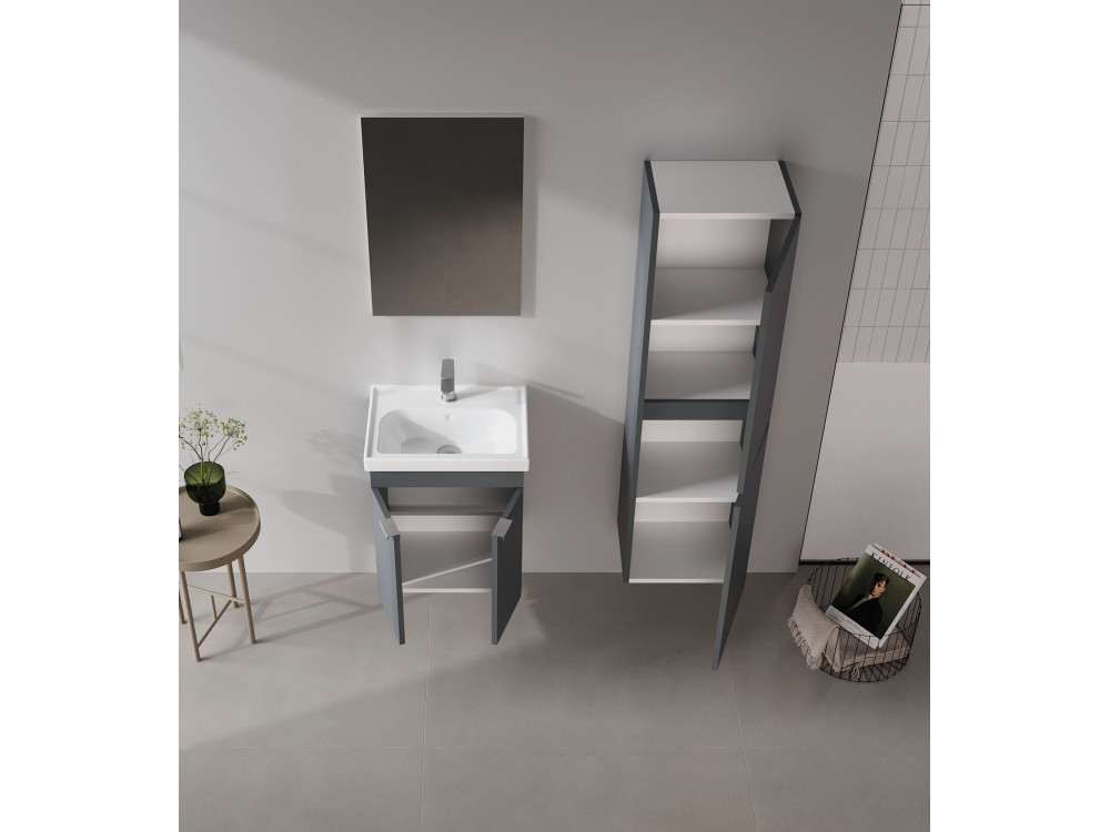 Wastafelmeubel met spiegel (2-delig) "Desna 50" - 50 x 38 x 58 cm - Mat antraciet