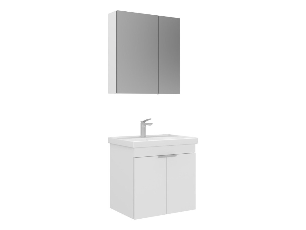 Wastafelmeubel met spiegel (2-delig) "Desna 60" - 60 x 45 x 58 cm - Matwit